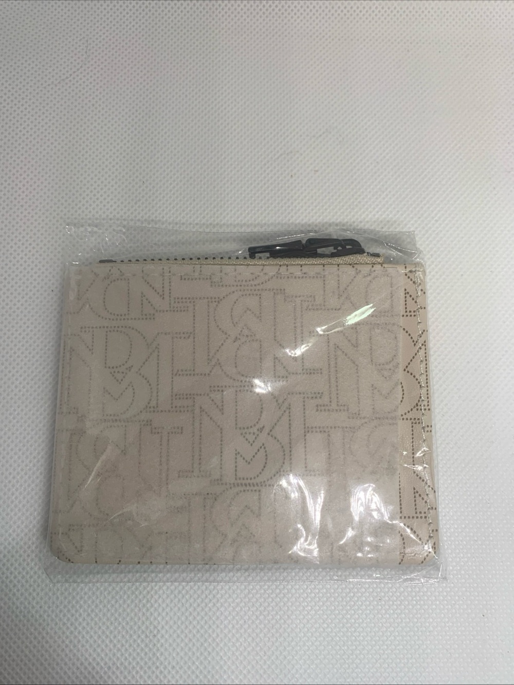 Badgley Mischka Beige Monogram Zip Wallet Small